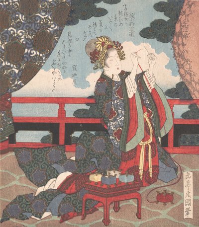 19 世紀のベランダにある女性の糸通し針。 作： Gakutei