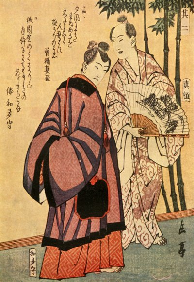 扇子を持つ 2 人の男性、19 世紀初頭から中期、1924 年。 作： Gakutei