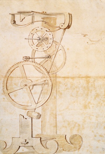 ガリレオの振り子時計の図面、ガリレオ・ガリレイ（1564-1642）の手稿、85gal、f 50 r. 作： Galileo Galilei