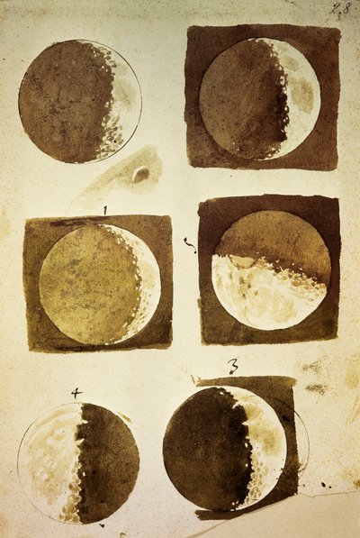 シデレウス・ヌンシウス（星の使者）、月の満ち欠けと表面の絵付き 作： Galileo Galilei