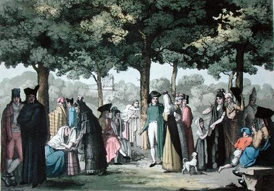 バルセロナのランブラス（ジュール・フェラリオ著「Le Costume Ancien et Moderne」より）1820年頃（カラーリトグラフ 作： Gallo Gallina