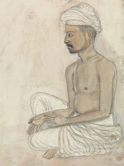 あぐらをかいて座っている裸の胸の男 作： Gangaram Chintaman Tambat