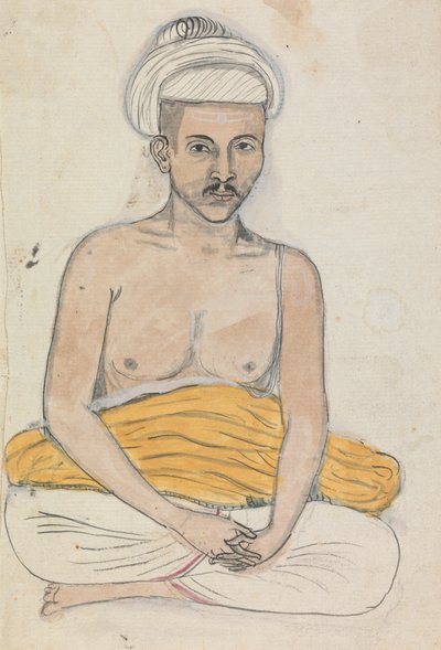 黄色の布を膝の上に置いた男 作： Gangaram Chintaman Tambat