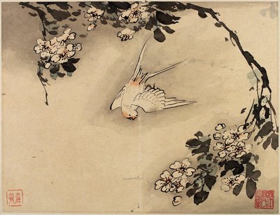 十葉の画帖より 花鳥指頭画 作： 高七平