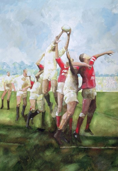 ラグビーの試合：Llanelli対Swansea、Line Out、1992（WC） 作： Gareth Lloyd Ball
