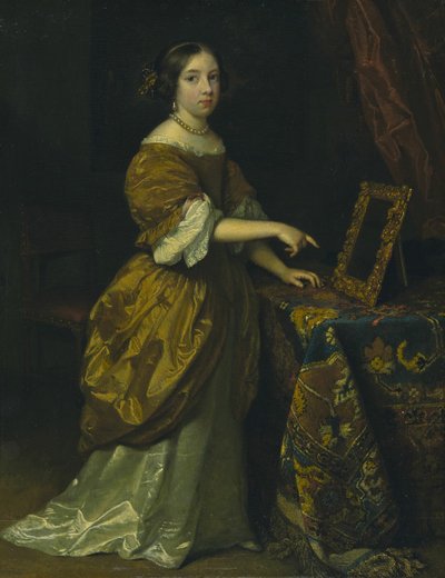 鏡の前に立つ少女、1668年。 作： Gaspar Netscher