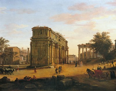 ローマのセプティミウス・セウェルスのアーチ ガスパル・ファン・ウィッテル（1652年または1653年～1736年）作 パネルに油彩 565 x 9056 cm, 詳細 作： Gaspar van Wittel