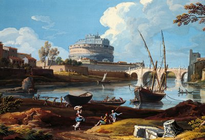 ガスパル・ヴァン・ウィッテル作「ローマ・サンタンジェロ城のテヴェレ川」（1652年または1653年～1736年） 作： Gaspar van Wittel