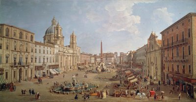ナヴォーナ広場の眺め」ガスパル・ファン・ウィッテルまたはガスパレ・ヴァンヴィテッリ（1652年または1653年～1736年）の絵画、油彩・キャンバス、イタリア 作： Gaspar van Wittel