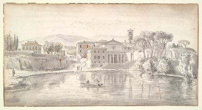川沿いの教会と民家 作： Gaspar van Wittel