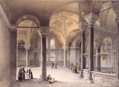 アヤソフィア、プレート14：オリエンタル・ギャラリー、ルイ・ハーゲ（1806-85）の彫刻、1852年発行（リトグラフ）。 作： Gaspard (after) Fossati