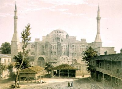 アヤソフィア、プレート16：主要ファサード、ルイ・ハーゲ（1806-85）による彫刻、1852年発行（リトグラフ） 作： Gaspard (after) Fossati