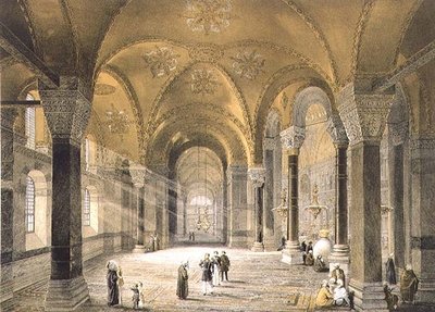 アヤソフィア、プレート5：北側の入り口、ルイ・ハーゲ（1806-85）の彫刻、1852年に出版（リトグラフ）。 作： Gaspard (after) Fossati