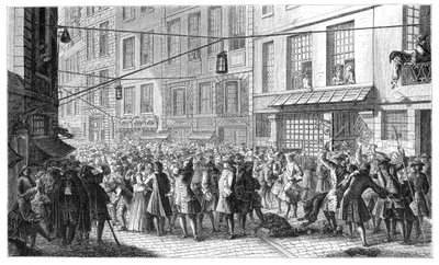 Quincampoix Street、パリ、1718、1885。 作： Gaspard Duchange