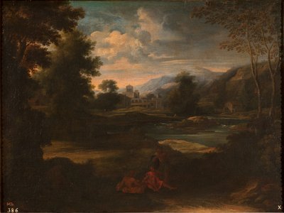 デュゲ - 3人の人物のいる風景、1648年 - 1650年 作： Gaspard Dughet