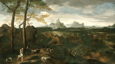 牧夫とヤギのいる風景、c。 1635年。 作： Gaspard Dughet