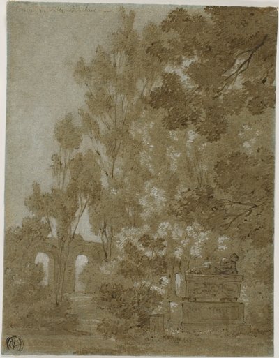 ボルゲーゼ邸の廃墟となったアーチと墓の眺め 作： Gaspard Dughet