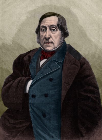 イタリアの作曲家、ジョアキーノ（ジョアッキーノ）・ロッシーニ（1792-1868）の肖像 ナダールの撮影によるエングレーヴィング。 作： Gaspard Felix Tournachon Nadar