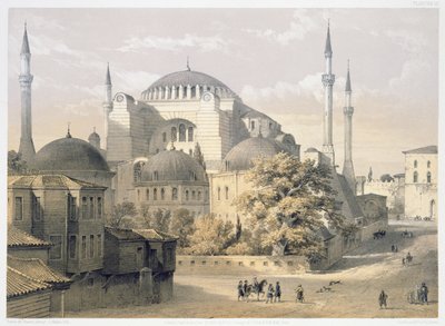 ハギアソフィア、プレート19：ルイ・ハゲ（1806-85）によって刻まれたモスクの外観1852年公開 作： Gaspard Fossati