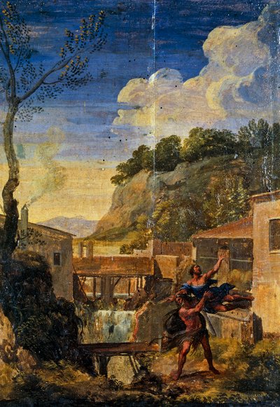 ヘラクレスとアンタイオスのいる田園風景（油彩・キャンバス 作： Gaspard Poussin (school of) Dughet