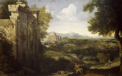 遺跡のあるイタリアの風景 作： Gaspard Poussin Dughet