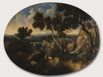 ハンターのいる岩だらけの風景、1635年頃 作： Gaspard Poussin Dughet