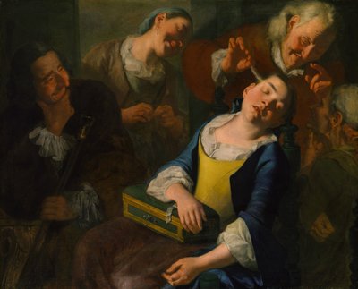 眠っている少女をからかう、カリフォルニア州。 1760年。 作： Gaspare Traversi