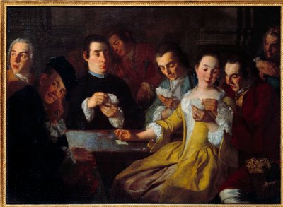 カードゲームの様子。絵画：ガスパーレ・トラヴェルシ（？～1769年 作： Gaspare Traversi