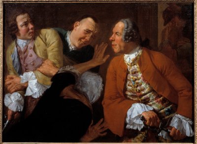 紳士たちの戦い。ガスパーレ・トラヴェルシ（1732-1769）の絵画 18世紀 日0,99x0,73 m 作： Gaspare Traversi