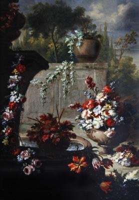 装飾用花瓶の花の静物（銅に油彩）（379514とペア） 作： Gasparo Lopez