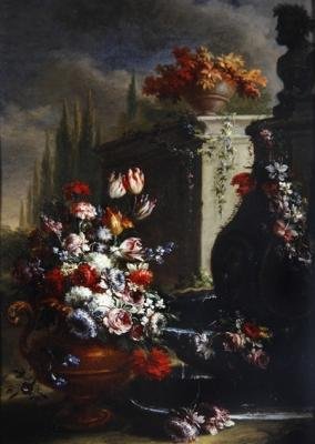 装飾的な花瓶に入った花のある静物（銅に油彩）（379515と対になっている） 作： Gasparo Lopez