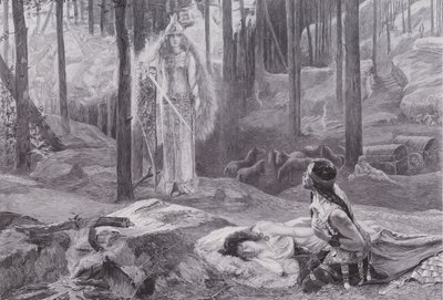 黙示録（ジークリンデとジークムントを発見するブリュンヒルデ）（リトグラフ 作： Gaston Bussiere