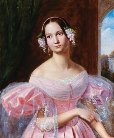 1830 年代の花嫁としてのオルレアン公爵夫人、1814 年から 1858 年メクレンブルク シュヴェリーンのヘレンの肖像。 作： Gaston Camillo Lenthe