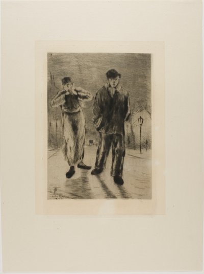 アソモワールの皿（ガス灯に照らされた通りの二人の少年） 作： Gaston La Touche