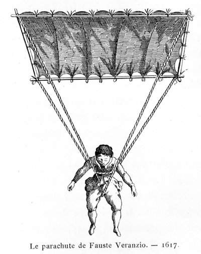 ファウステヴェランツィオのパラシュート、1617年、1887年。 作： Gaston Tissandier