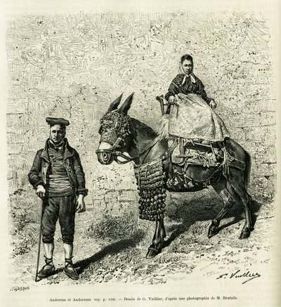 アンドラとアンドラ。エドワード・シャルトン（1807-1890）監督の『le tour du monde 1888』に掲載されたガストン・ヴイリエの『Le val d