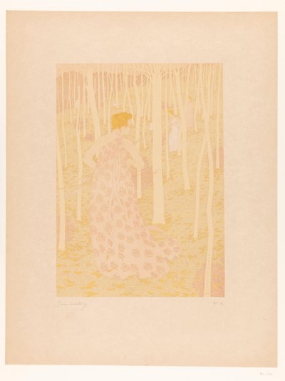 森で狩りをする女性 Chasseresses (原題) 作： Gaston de Latenay (signed by artist)