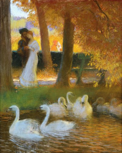 恋人と白鳥;秋の散歩。恋人と白鳥;秋の遊歩道、1896 作： Gaston de Latouche