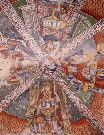 教会の博士たち」ガウデンツィオ・フェッラーリ（1475-1546）のフレスコ画、サン・ジューリオ島のバシリカ、オルタ・サン・ジューリオ、イタリア 作： Gaudenzio Ferrari