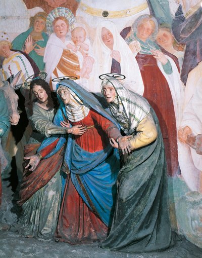 キリストに従う聖なる女性の像、ガウデンツィオ・フェラーリ（1475-1546）による磔刑の細部、ヴァラッロ・セシアの聖なる山の第三十八礼拝堂（2003年、ユネスコ世界遺産登録）、イタリア 作： Gaudenzio Ferrari