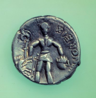 ガリア文明：戦士を表すエドゥエン族のコイン。紀元前1世紀。 作： Gaulish Gaulish
