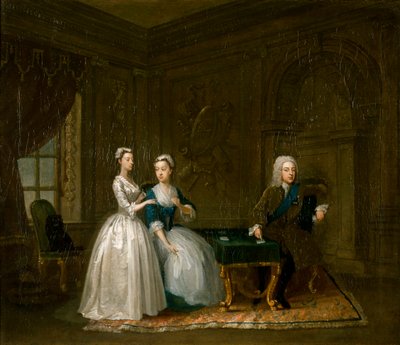 「第 2 代モンタギュー公ジョンとその妻と娘の肖像」、c1730 作： Gawen Hamilton