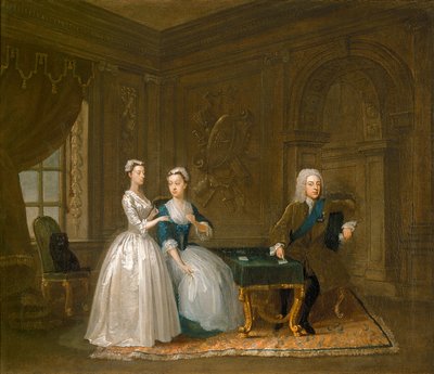 ジョン・モンタギューとその妻と次女の肖像 (キャンバスに油彩) 作： Gawen Hamilton