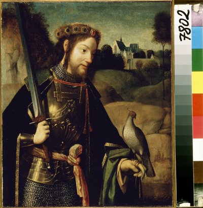 ""Representation de saint Bavon de Gand"" (Saint Bavo) peinture de Geertgen tot Sint Jans (ou Gerard de Saint-Jean (Saint Jean), Gerrit van Haarlem) (vers 1465-vers 1495) Fin du 15eme siecle Dim. 36.5x30 cm Musee de l