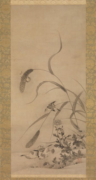 キビとスズメ、16 世紀半ば。 作： Geiai