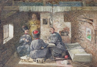 ロシアのコサック小屋の内部、カーチの西12マイル、1855年 作： General E.W. Wray