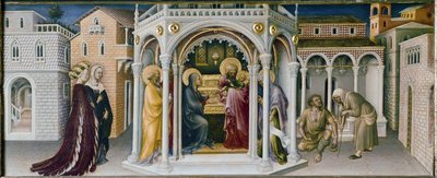 マギの礼拝の祭壇画：神殿での提示の詳細 - プレデル（パネルに油彩 作： Gentile da Fabriano
