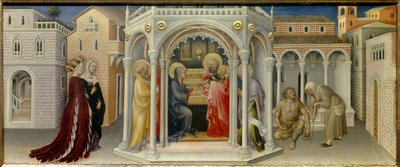 神殿でのプレゼンテーション 木画 ジェンティーレ・ダ・ファブリアーノ（1370-1427）作 1423年 日0.26×0.66メートル 作： Gentile da Fabriano