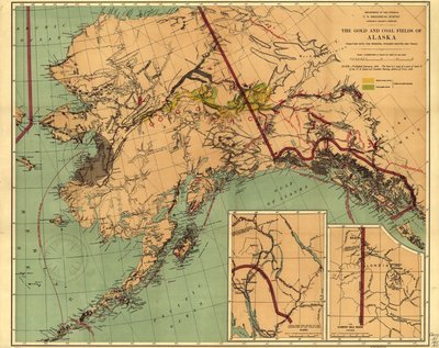 アラスカの金と炭田 : 主要な汽船ルートとトレイルとともに 作： Geological Survey
