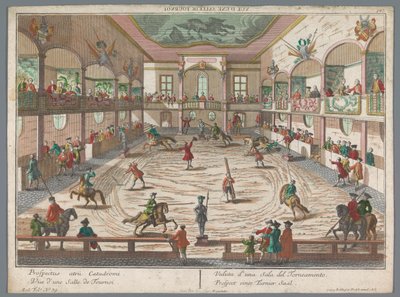 トーナメントスクールの様子 Prospect eines Turnier Saal (オブジェクトのタイトル) トーナメントとフェンシングスクール（シリーズタイトル） 作： Georg Balthasar Probst